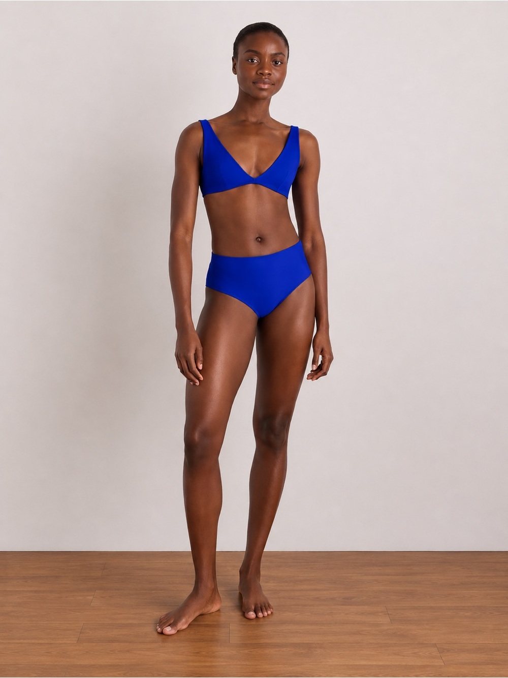 NWT Quince Women's Blue Italian Plunge Bikini top
